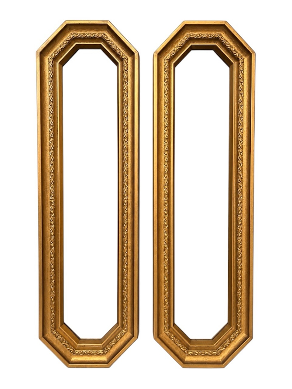 Vintage Hollywood Regency Gold Wall Mirrors Pair Octagon 17.5” Ornate Frames